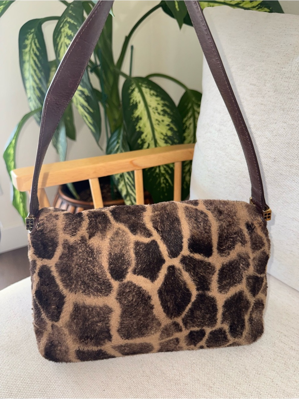 Vintage Kate Spade New York Giraffe Animal Print Brown Shoulder Bag Baguette 90s - Picture 3 of 17